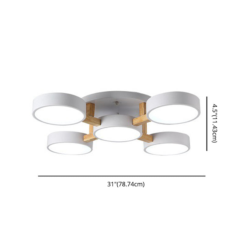 Luce a soffitto a LED a legna in legno nella moderna singolarità in ferro battuto macaron a filo con ombra acrilica