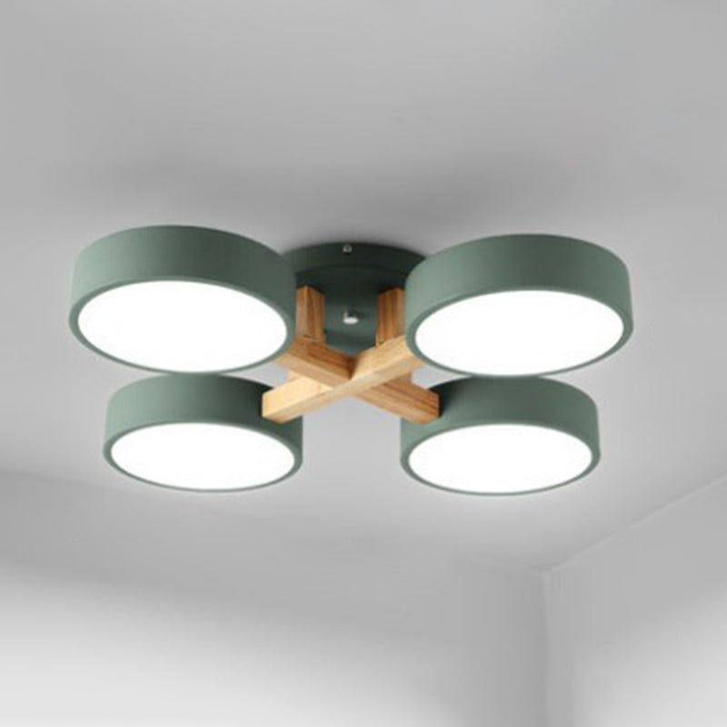 Wooden Sputnik LED Ceiling Light in Modern Singularity Wrought Iron Macaron Flush Mount with Acrylic Shade