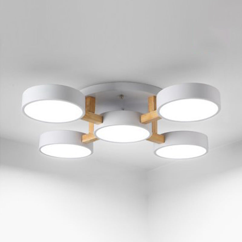 Wooden Sputnik LED Ceiling Light in Modern Singularity Wrought Iron Macaron Flush Mount with Acrylic Shade