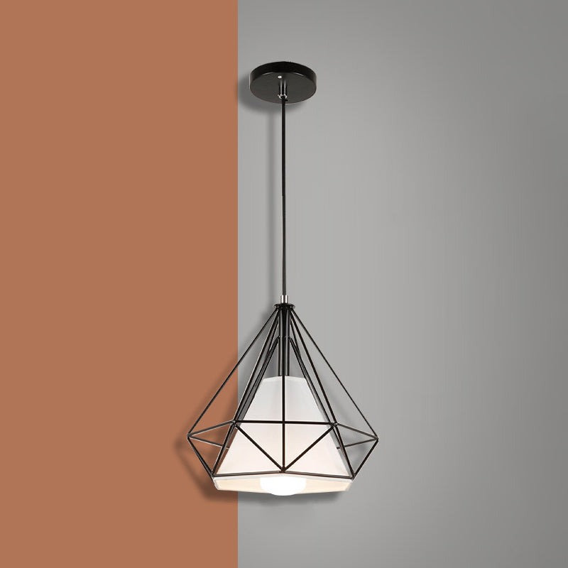 1 Light Diamond Pendant Industrial Metal Ceiling Pendant with Hanging Cord for Restaurant