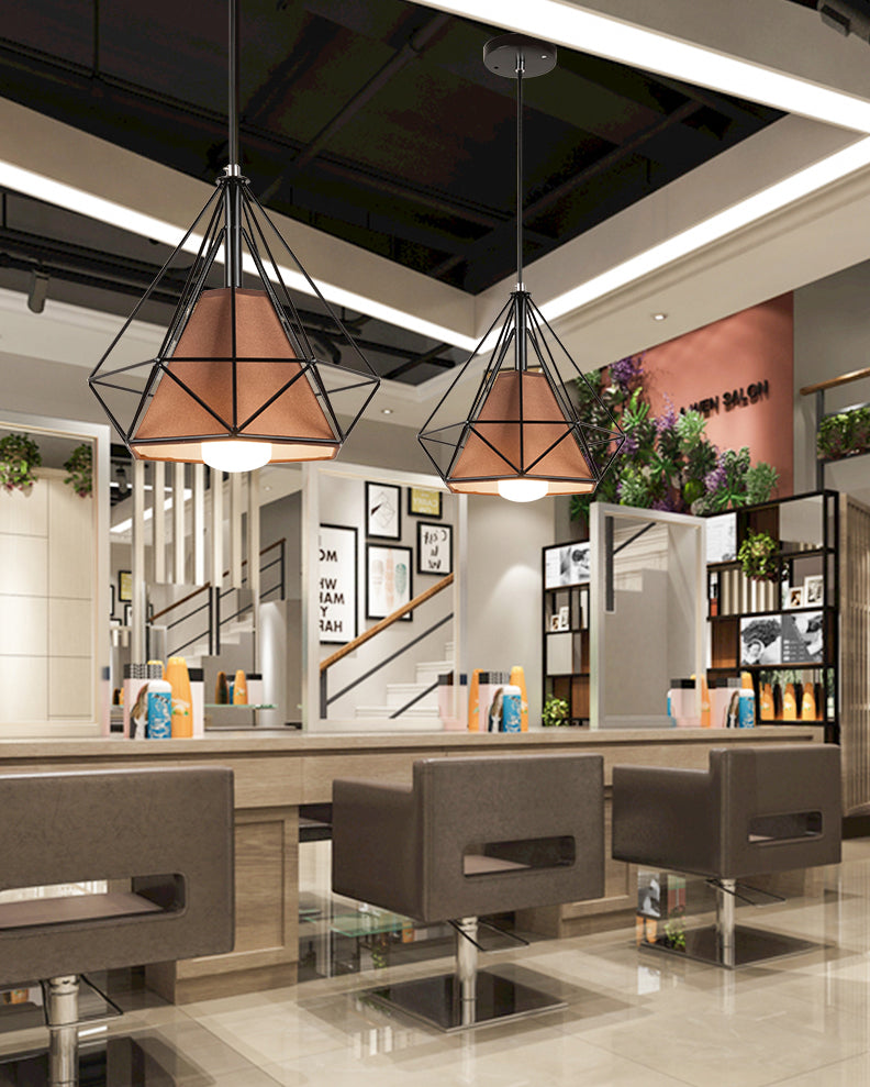 1 Light Diamond Pendant Industrial Metal Ceiling Pendant with Hanging Cord for Restaurant