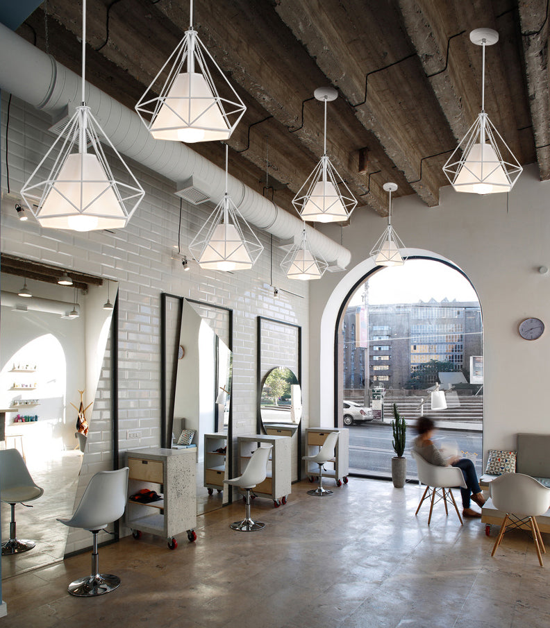 1 Light Diamond Pendant Industrial Metal Ceiling Pendant with Hanging Cord for Restaurant