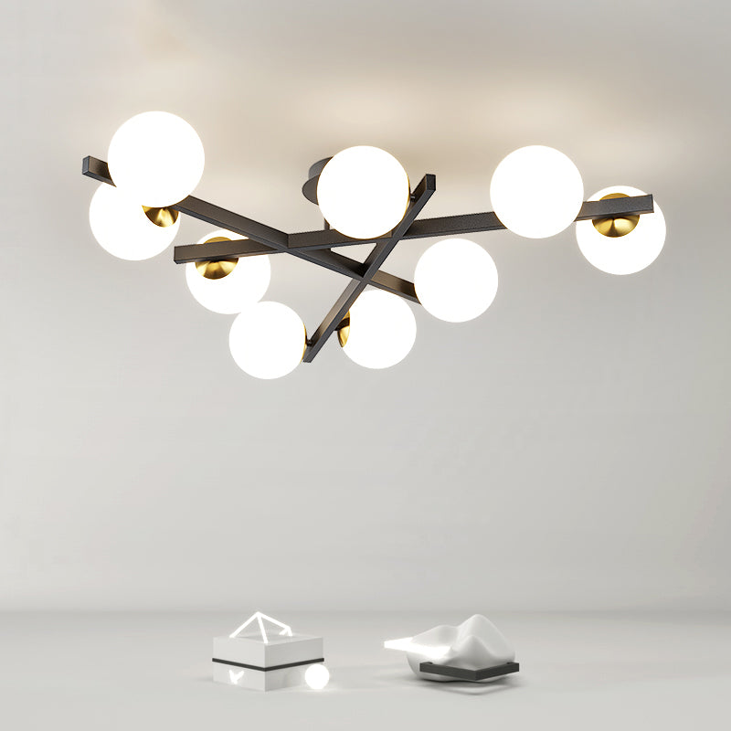 Contemporary Sputnik Semi Flush Mount Milk Glass Living Room Ceiling Mount Light Fixture