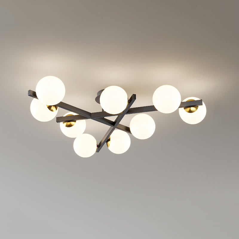 Contemporary Sputnik Semi Flush Mount Milk Glass Living Room Ceiling Mount Light Fixture