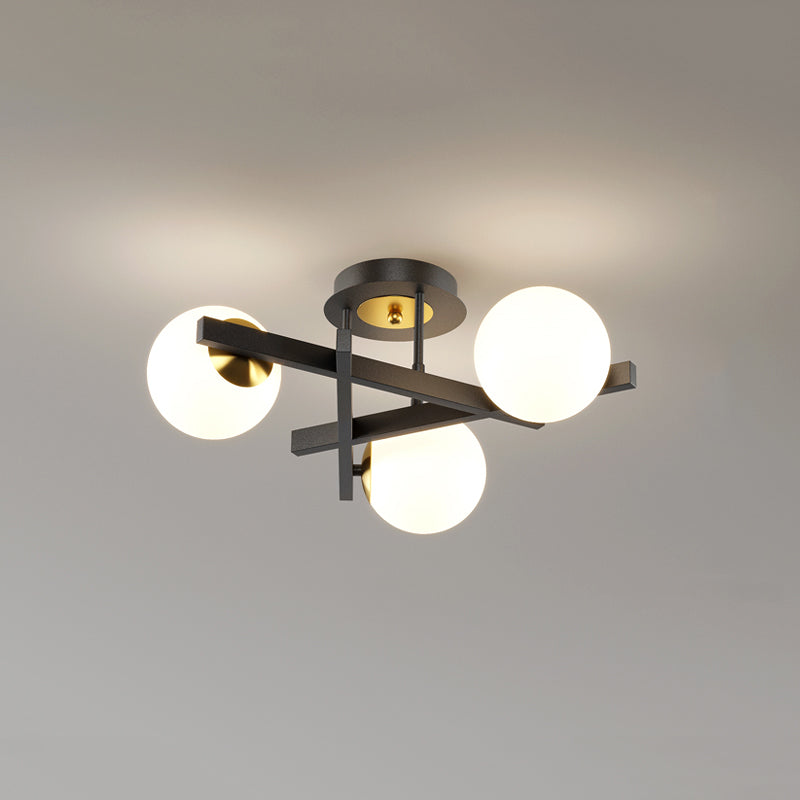 Contemporary Sputnik Semi Flush Mount Milk Glass Living Room Ceiling Mount Light Fixture