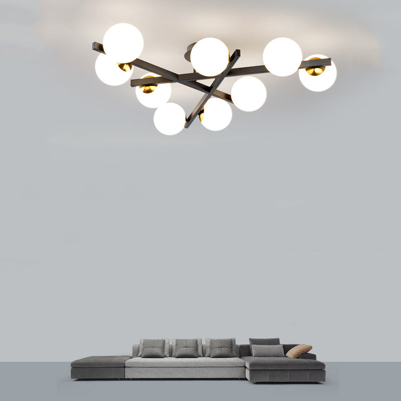 Contemporary Sputnik Semi Flush Mount Milk Glass Living Room Ceiling Mount Light Fixture