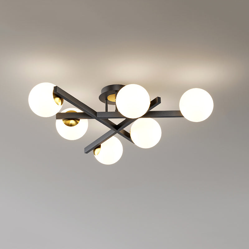 Contemporary Sputnik Semi Flush Mount Milk Glass Living Room Ceiling Mount Light Fixture