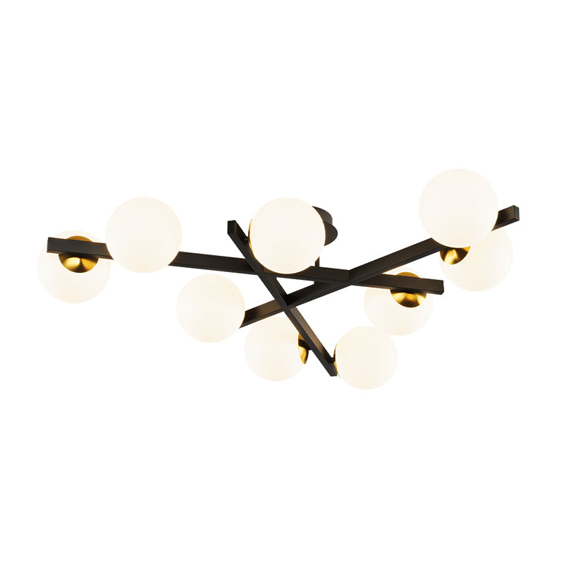 Contemporary Sputnik Semi Flush Mount Milk Glass Living Room Ceiling Mount Light Fixture