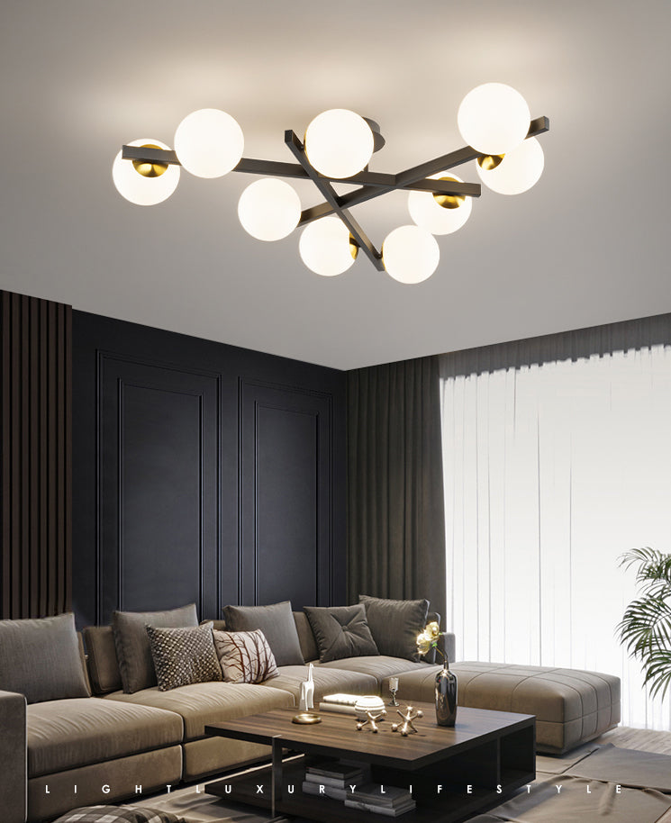 Contemporary Sputnik semifulò latte in vetro di latte in vetro a soffitto lampada da monte