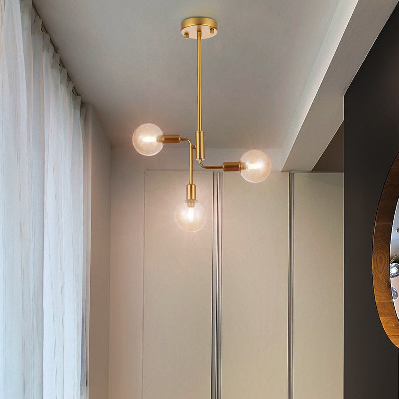 Molecular Semi Flush Lighting Simple Cognac Glass 3 Lights Corridor Semi Flush Ceiling Light in Gold