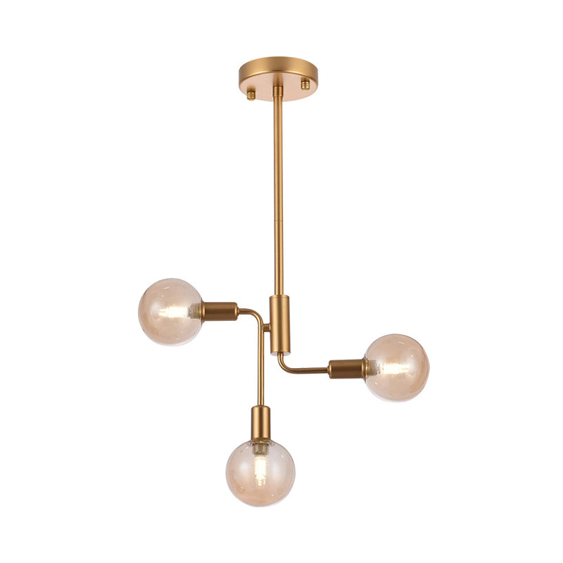 Molecular Semi Flush Lighting Simple Cognac Glass 3 Lights Corridor Semi Flush Ceiling Light in Gold