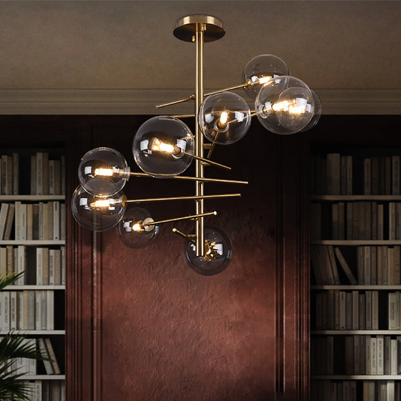 Smoke Gray Glass Semi Flush Light Globe Shaped Minimalist 6/9 Lights Semi Flush Mount in Brass