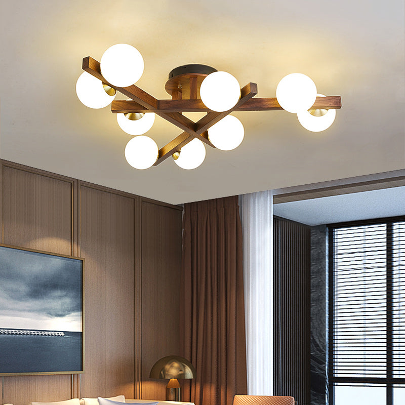 Modern Living Room Semi Flush Mount Lighting Sputnik Wood Ceiling Mounted Fixture