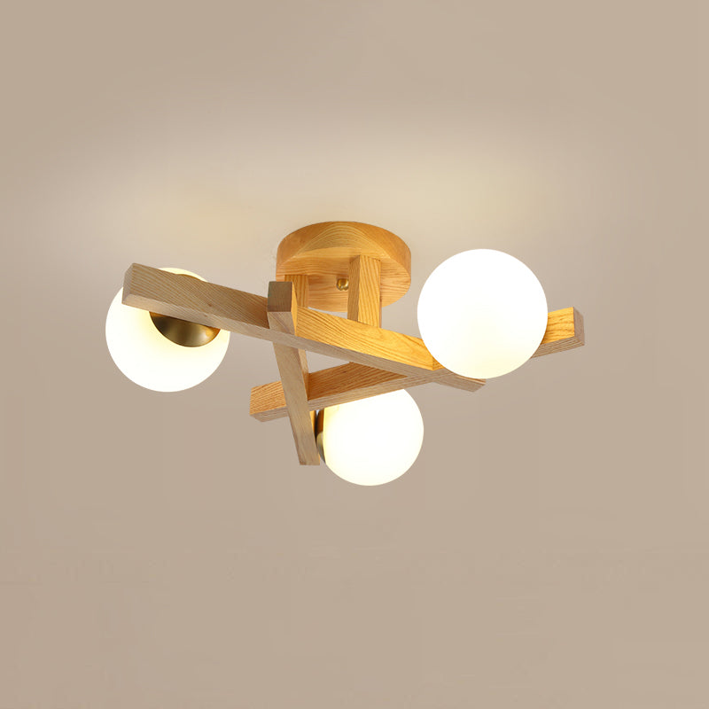 Modern Living Room Semi Flush Mount Lighting Sputnik Wood Ceiling Mounted Fixture