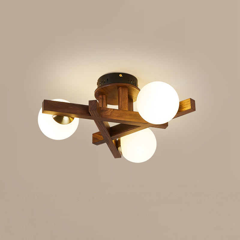 Modern Living Room Semi Flush Mount Lighting Sputnik Wood Ceiling Mounted Fixture