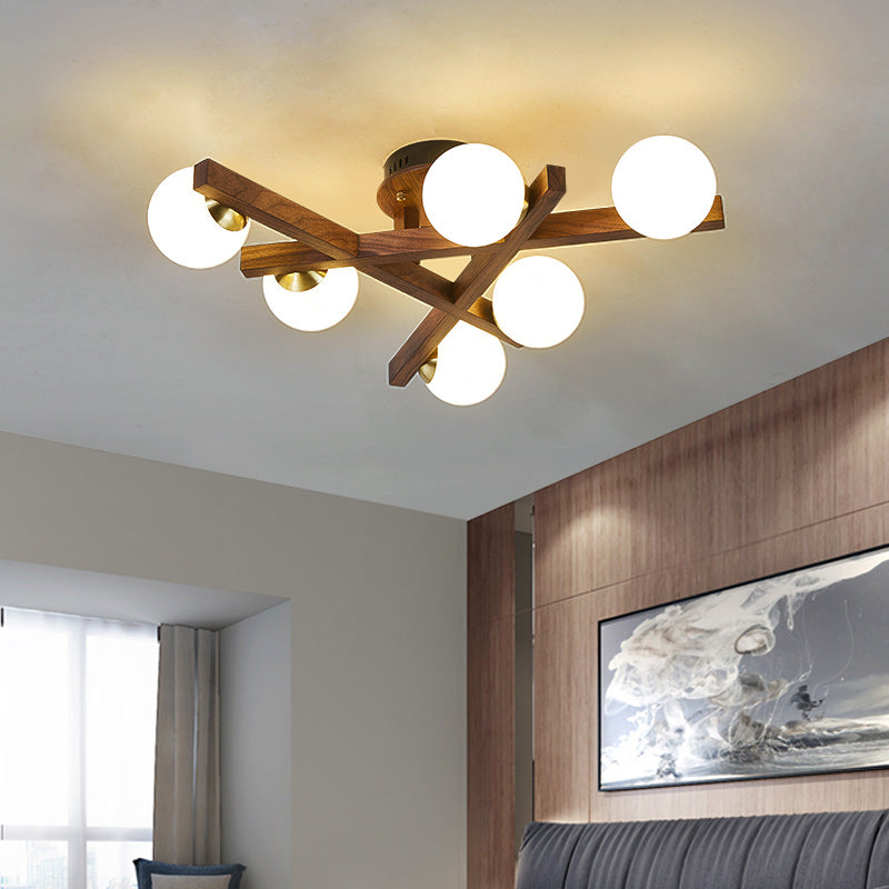 Modern Living Room Semi Flush Mount Lighting Sputnik Wood Ceiling Mounted Fixture