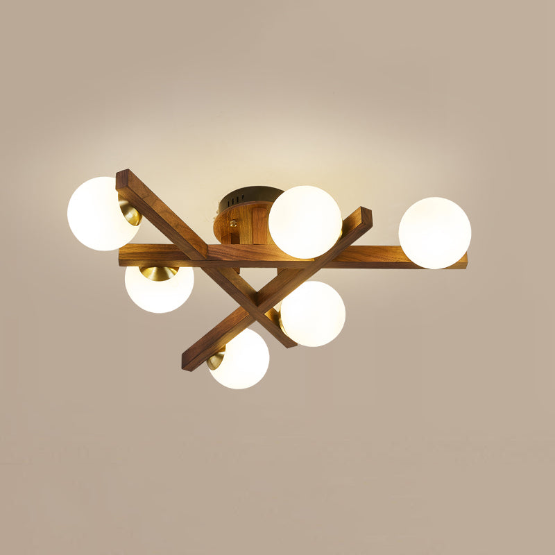 Modern Living Room Semi Flush Mount Lighting Sputnik Wood Ceiling Mounted Fixture