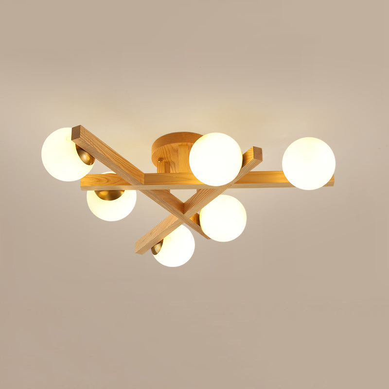 Modern Living Room Semi Flush Mount Lighting Sputnik Wood Ceiling Mounted Fixture