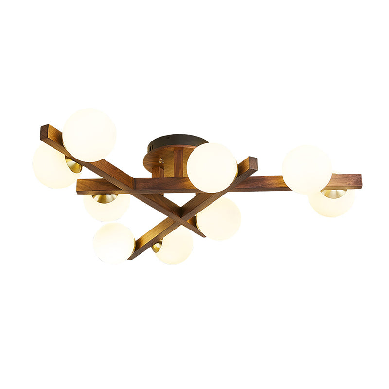 Modern Living Room Semi Flush Mount Lighting Sputnik Wood Ceiling Mounted Fixture