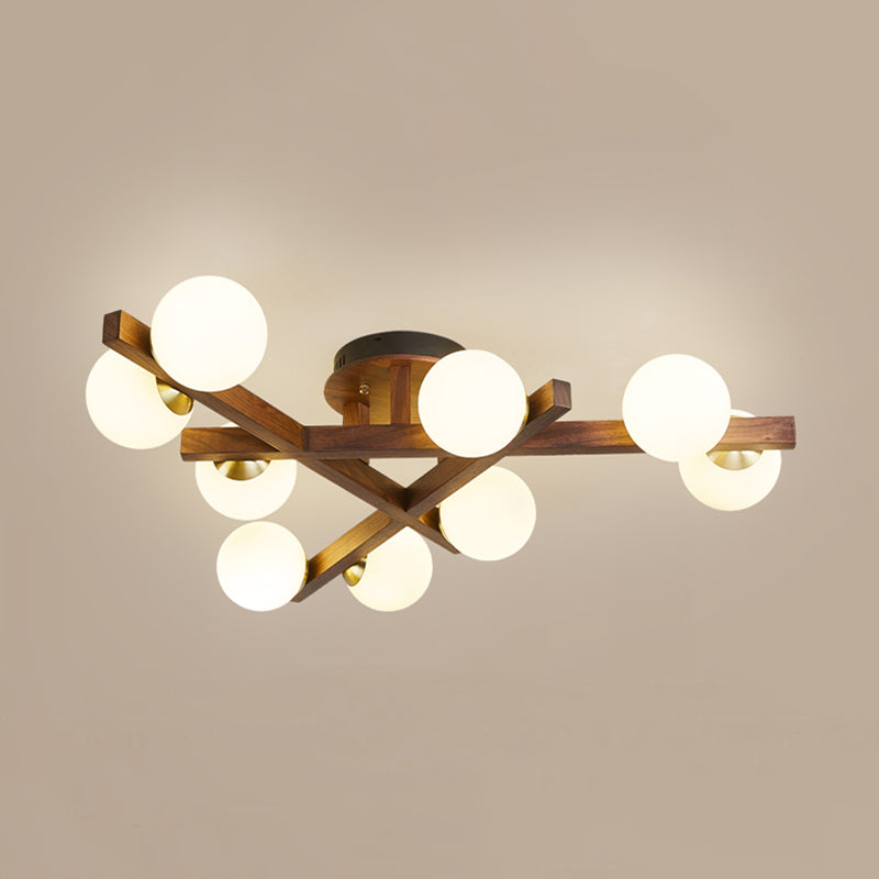 Modern Living Room Semi Flush Mount Lighting Sputnik Wood Ceiling Mounted Fixture