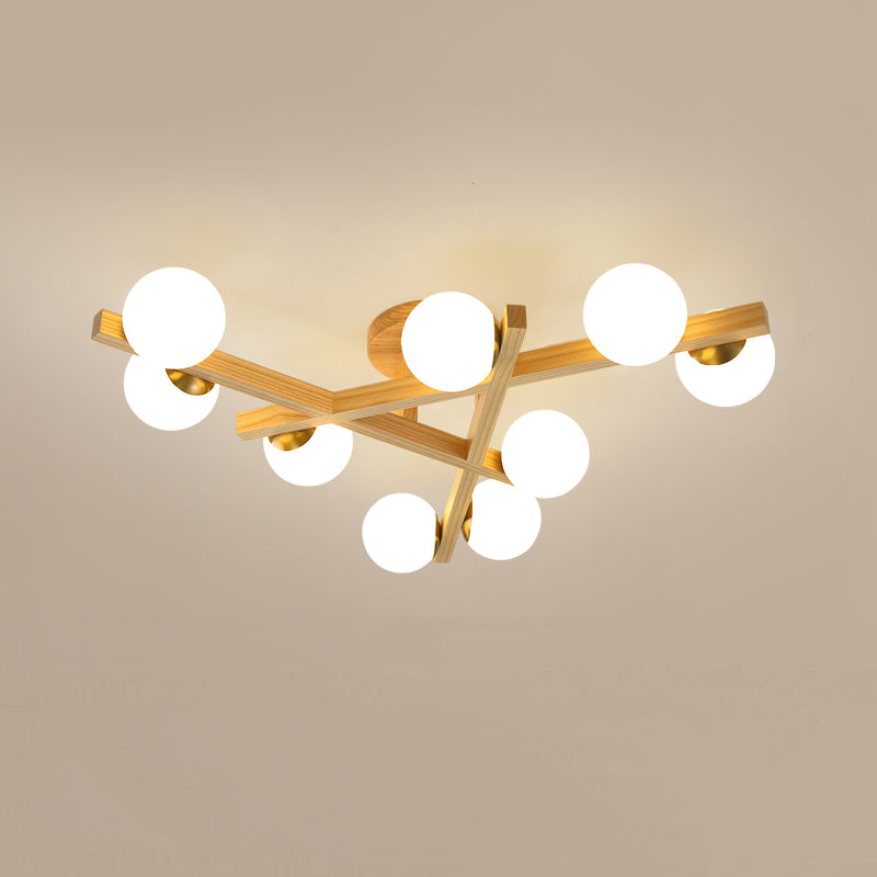 Modern Living Room Semi Flush Mount Lighting Sputnik Wood Ceiling Mounted Fixture