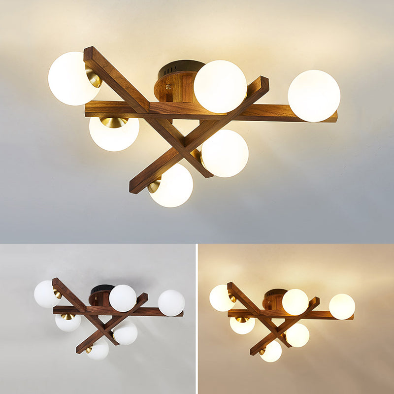 Modern Living Room Semi Flush Mount Lighting Sputnik Wood Ceiling Mounted Fixture