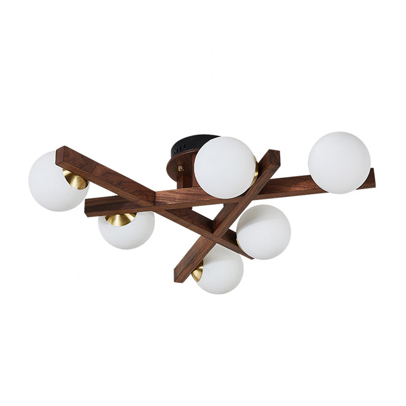 Modern Living Room Semi Flush Mount Lighting Sputnik Wood Ceiling Mounted Fixture