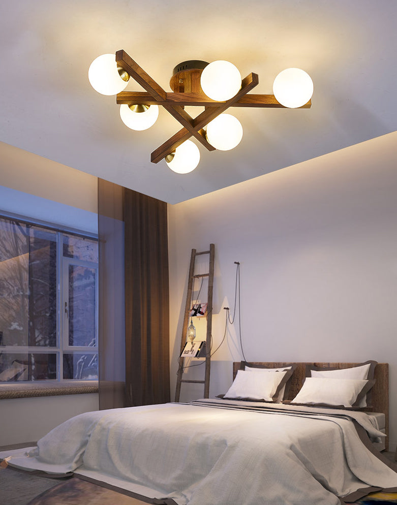 Modern Living Room Semi Flush Mount Lighting Sputnik Wood Ceiling Mounted Fixture