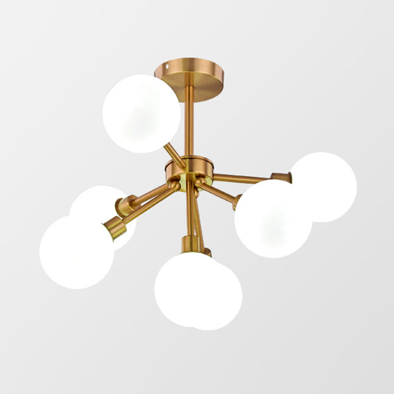 Brass Spherical Semi Flush Mount Minimalist 7/9/10 Lights White/Smoke Gray Glass Semi Flush Chandelier