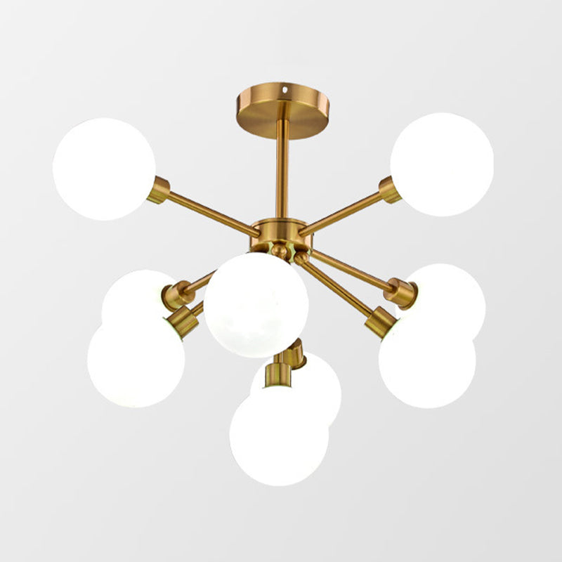 Brass Spherical Semi Flush Mount Minimalist 7/9/10 Lights White/Smoke Gray Glass Semi Flush Chandelier