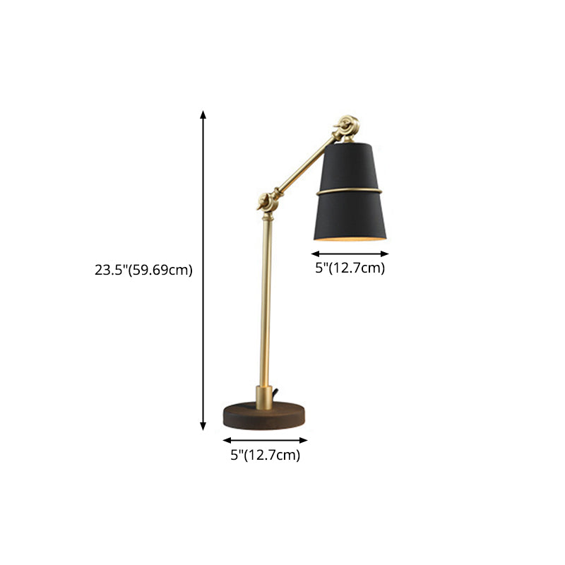 Postmodern Swing Arm Reading Lamp Metallic 1 Head Bedroom Table Light with Cone Shade