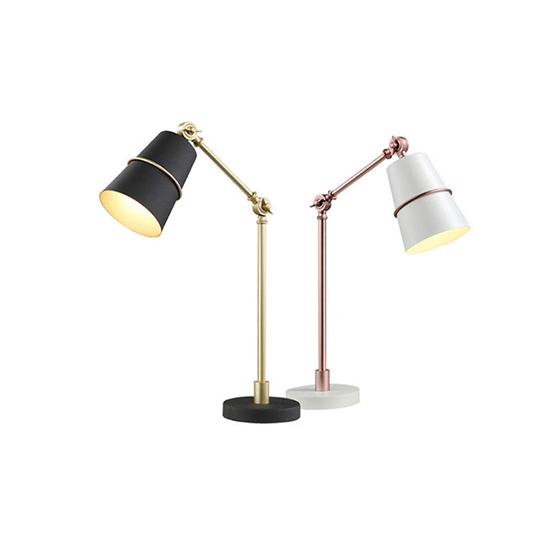 Postmodern Swing Arm Reading Lamp Metallic 1 Head Bedroom Table Light with Cone Shade