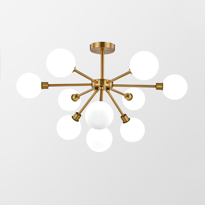 Brass Spherical Semi Flush Mount Minimalist 7/9/10 Lights White/Smoke Gray Glass Semi Flush Chandelier