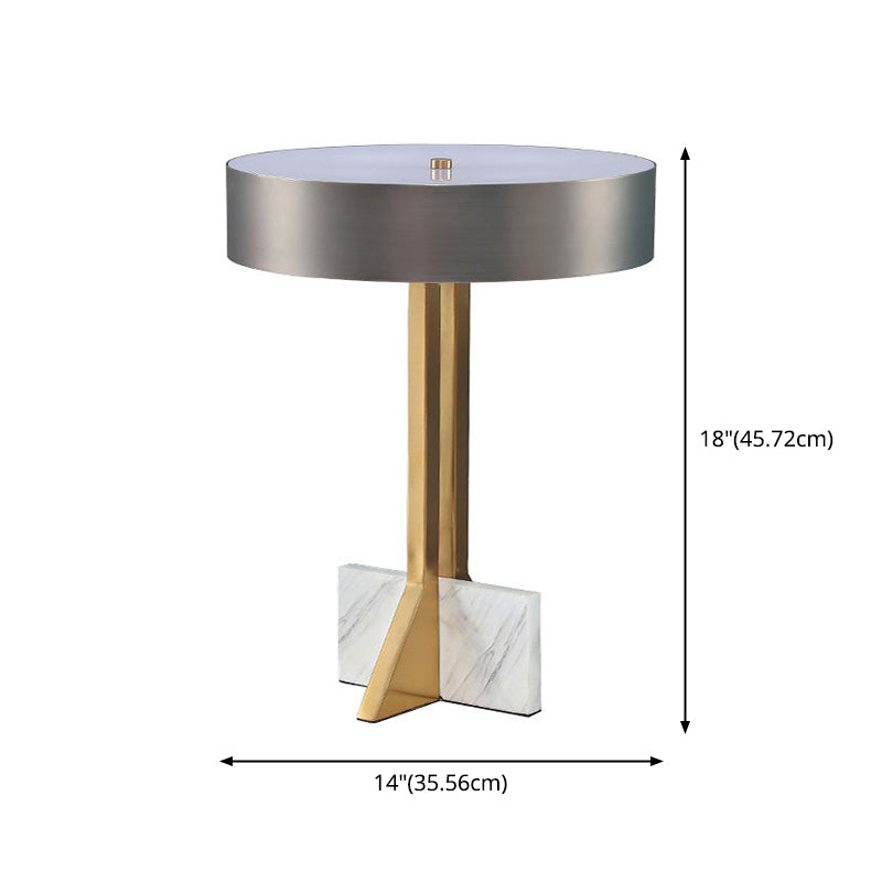 Round LED Table Lamp Postmodern Metal Black and Gold Nightstand Light with Marble Quadpod