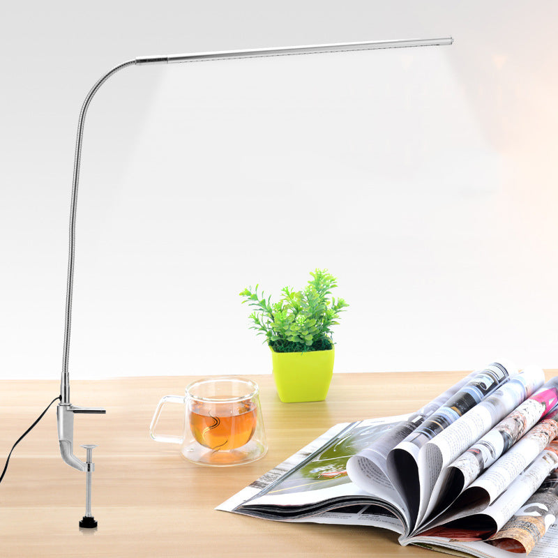 Adjustable Linear Metal Task Lamp Modern LED Silver Desk Light with Clamp for Study Room