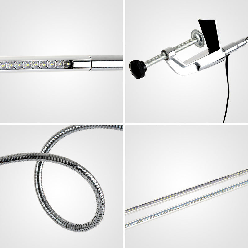 Adjustable Linear Metal Task Lamp Modern LED Silver Desk Light with Clamp for Study Room