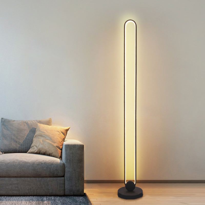 Oblong Living Room Floor Lamp Metal LED Minimalist Standing Light with Foot Switch