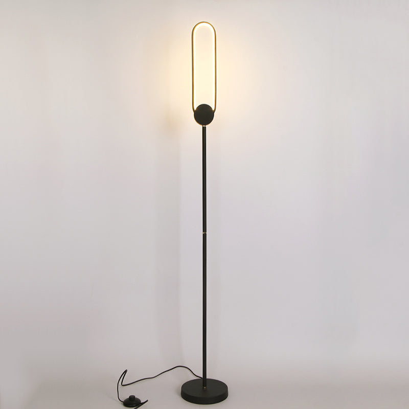 Oblong Living Room Floor Lamp Metal LED Minimalist Standing Light with Foot Switch