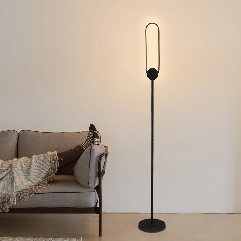 Oblong Living Room Floor Lamp Metal LED Minimalist Standing Light with Foot Switch