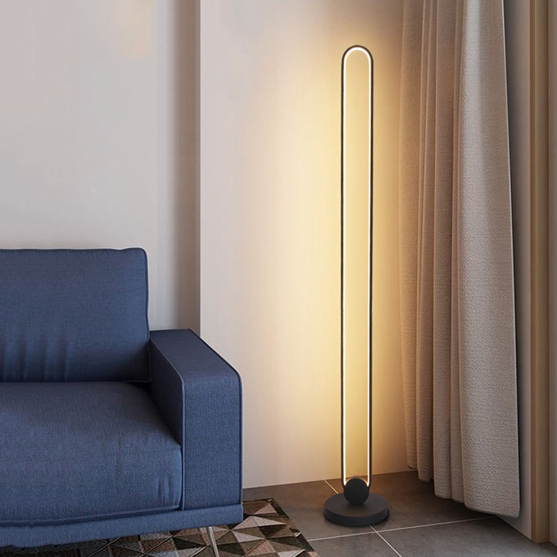 Oblong Living Room Floor Lamp Metal LED Minimalist Standing Light with Foot Switch