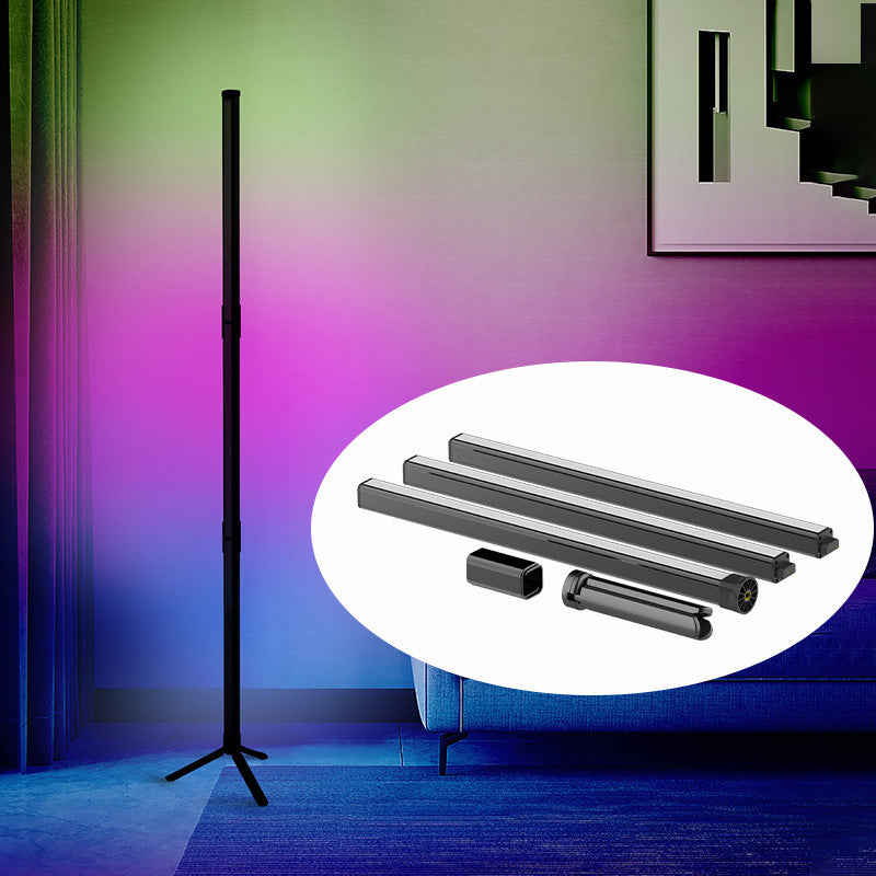 Simple Style Tripod Floor Lamp Height Adjustable Metal Game Room LED Standing Light in Black