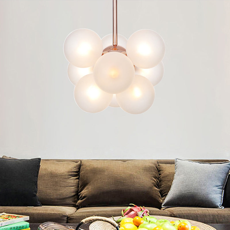 Globe Semi Flush Lighting Minimalistisch weiß/grün/blaues Glas 9 Lichter Kupferdecke montiert