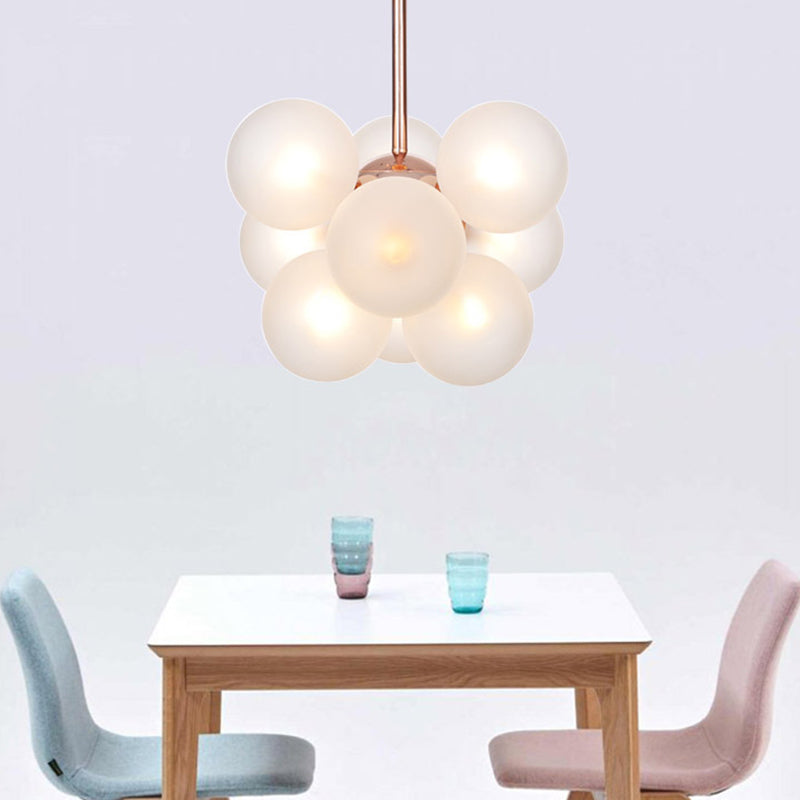 Globe Semi Flush Lighting Minimalistisch wit/groen/blauw glas 9 Lichten koperen plafond gemonteerd armatuur