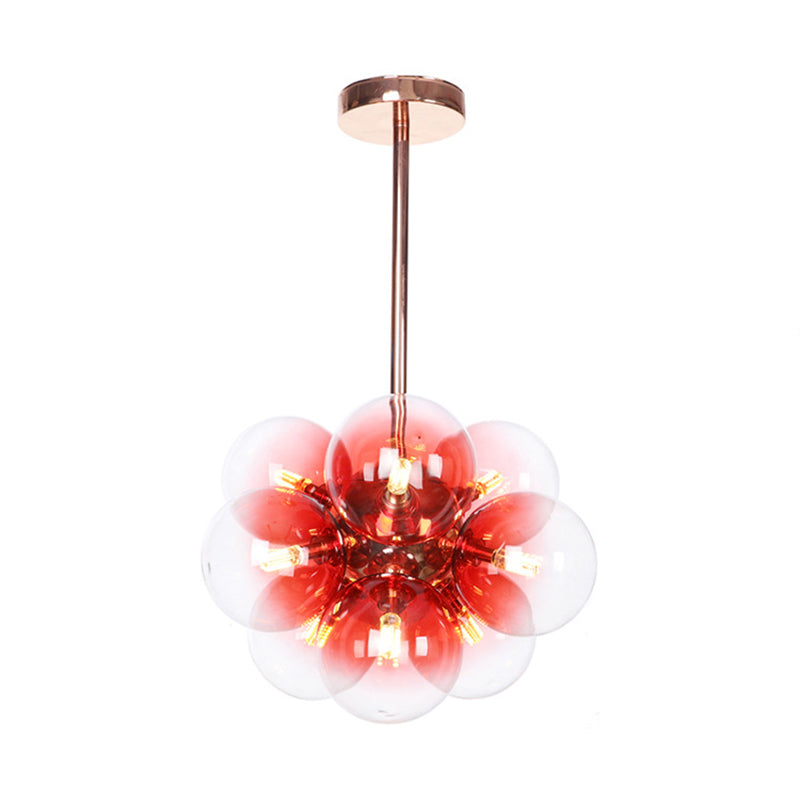 Globe Semi Flush Lighting Minimalistisch weiß/grün/blaues Glas 9 Lichter Kupferdecke montiert