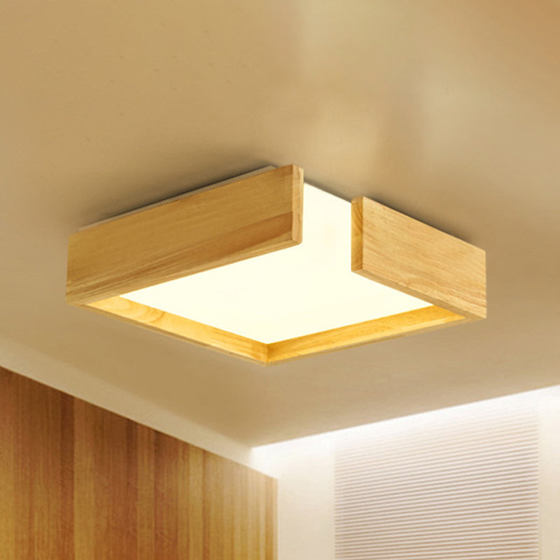 Square Natural Wood Flush Lighting Simplicity LED Beige Ceiling Light Fixture in Warm/White Light, 16"/20.5"/25.5" W