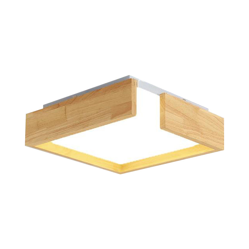 Square Natural Wood Flush Lighting Simplicity LED Beige Ceiling Light Fixture in Warm/White Light, 16"/20.5"/25.5" W