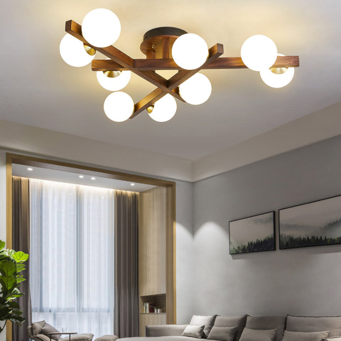 Modern Living Room Semi Flush Mount Lighting Sputnik Wood Ceiling Mounted Fixture