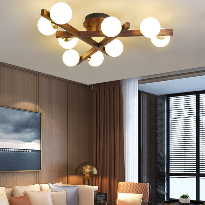 Modern Living Room Semi Flush Mount Lighting Sputnik Wood Ceiling Mounted Fixture