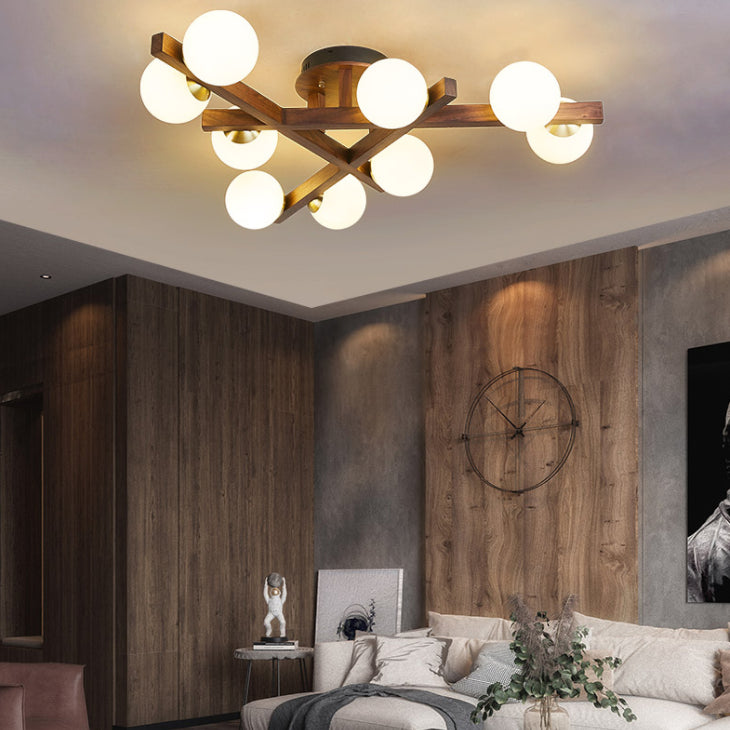 Soggiorno moderno semifulò l'illuminazione a monte sputnik a soffitto in legno montato