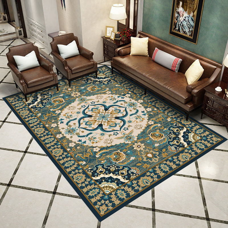 Simple Multicolor Moroccan Rug Polyester Floral Print Area Rug Non-Slip Backing Carpet for Bedrooom